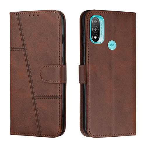 Leather Case Stands Flip Cover Holder Y01X for Motorola Moto E40 Brown