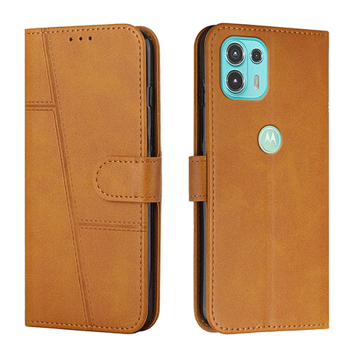 Leather Case Stands Flip Cover Holder Y01X for Motorola Moto Edge 20 Lite 5G Light Brown