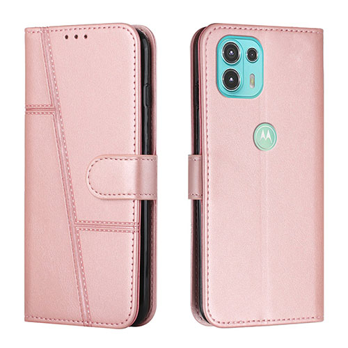 Leather Case Stands Flip Cover Holder Y01X for Motorola Moto Edge 20 Lite 5G Rose Gold