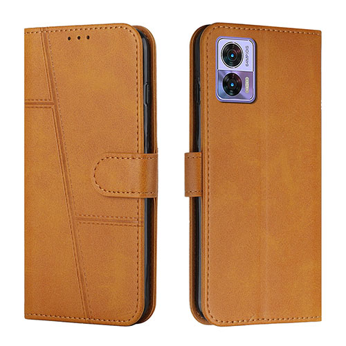 Leather Case Stands Flip Cover Holder Y01X for Motorola Moto Edge 30 Lite 5G Light Brown