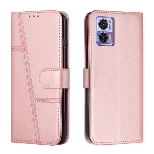 Leather Case Stands Flip Cover Holder Y01X for Motorola Moto Edge 30 Lite 5G Rose Gold