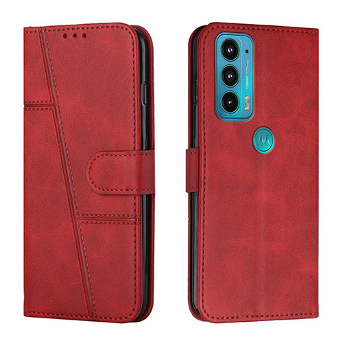 Leather Case Stands Flip Cover Holder Y01X for Motorola Moto Edge Lite 5G Red