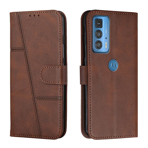 Leather Case Stands Flip Cover Holder Y01X for Motorola Moto Edge S Pro 5G Brown