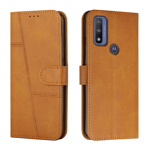 Leather Case Stands Flip Cover Holder Y01X for Motorola Moto G Pure Light Brown