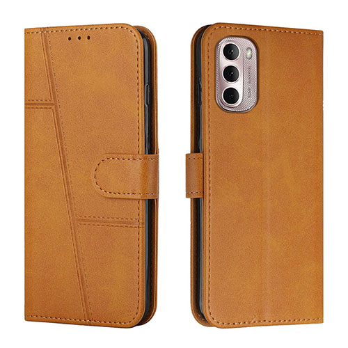 Leather Case Stands Flip Cover Holder Y01X for Motorola Moto G Stylus (2022) 4G Light Brown