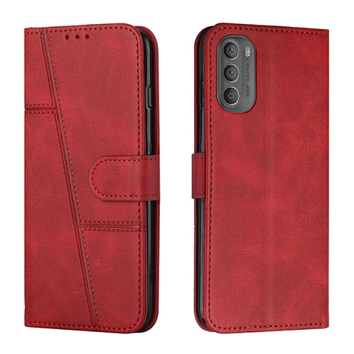 Leather Case Stands Flip Cover Holder Y01X for Motorola Moto G41 Red