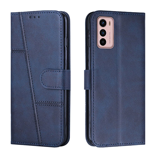 Leather Case Stands Flip Cover Holder Y01X for Motorola Moto G42 Blue