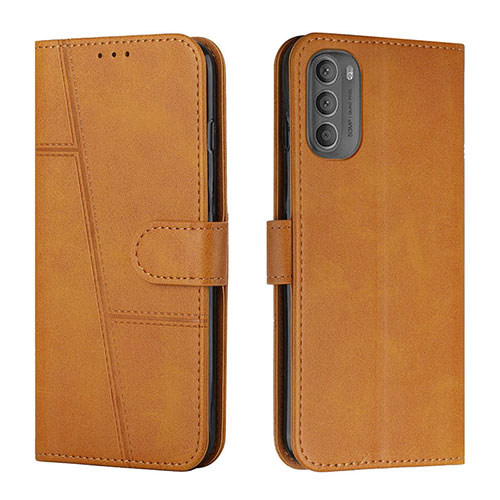 Leather Case Stands Flip Cover Holder Y01X for Motorola Moto G51 5G Light Brown