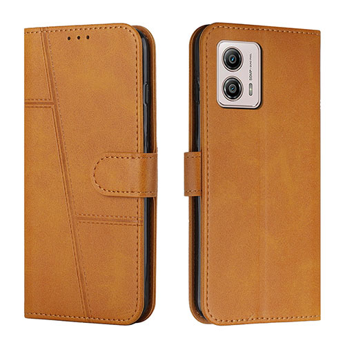 Leather Case Stands Flip Cover Holder Y01X for Motorola Moto G53 5G Light Brown