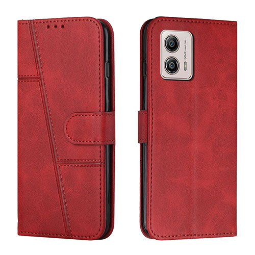 Leather Case Stands Flip Cover Holder Y01X for Motorola Moto G53 5G Red