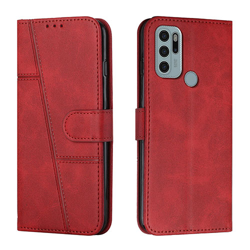 Leather Case Stands Flip Cover Holder Y01X for Motorola Moto G60s Red