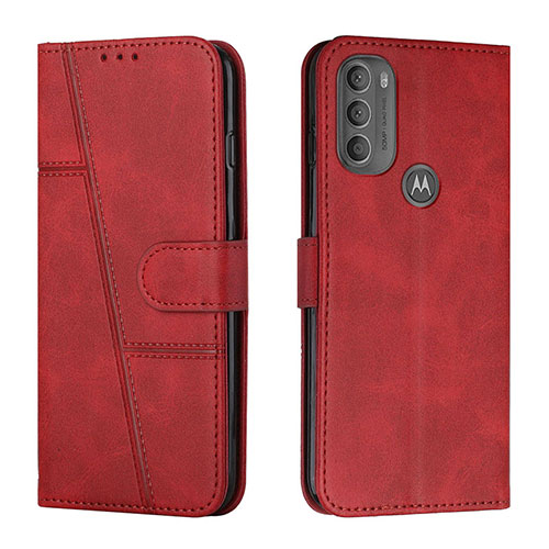 Leather Case Stands Flip Cover Holder Y01X for Motorola Moto G71 5G Red