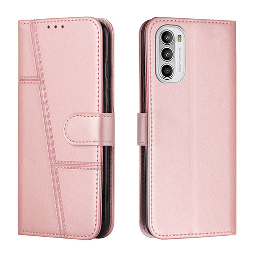 Leather Case Stands Flip Cover Holder Y01X for Motorola Moto G71s 5G Rose Gold