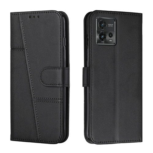 Leather Case Stands Flip Cover Holder Y01X for Motorola Moto G72 Black