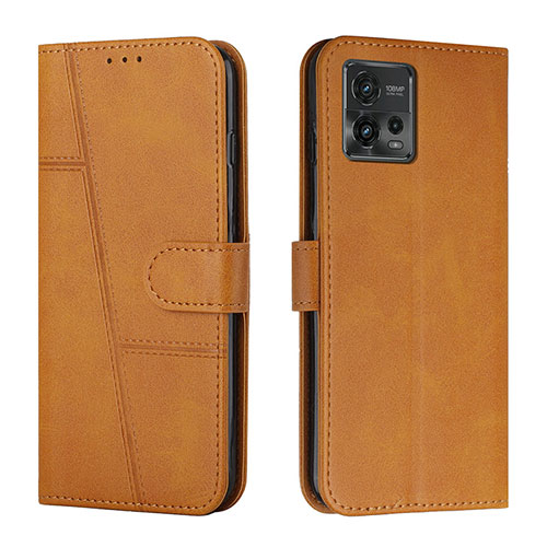 Leather Case Stands Flip Cover Holder Y01X for Motorola Moto G72 Light Brown