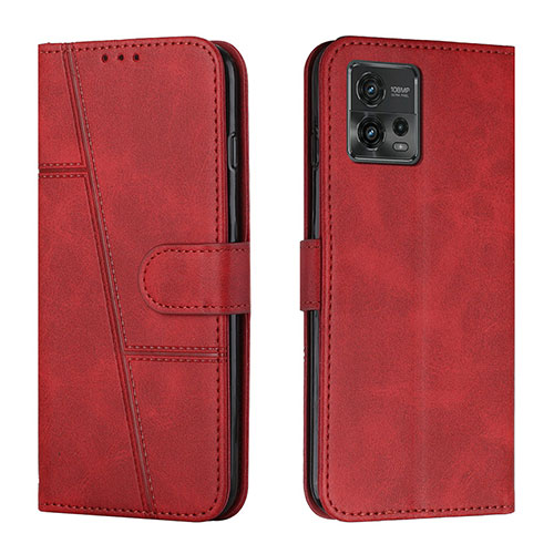 Leather Case Stands Flip Cover Holder Y01X for Motorola Moto G72 Red