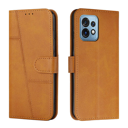 Leather Case Stands Flip Cover Holder Y01X for Motorola Moto X40 5G Light Brown