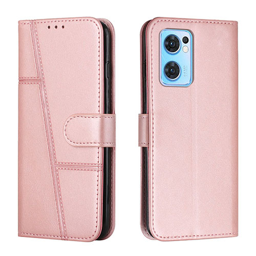 Leather Case Stands Flip Cover Holder Y01X for OnePlus Nord CE 2 5G Rose Gold