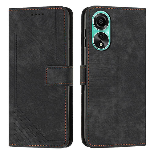 Leather Case Stands Flip Cover Holder Y01X for Oppo A38 Black