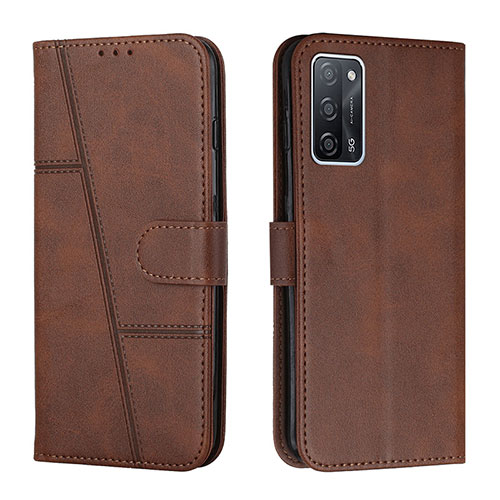 Leather Case Stands Flip Cover Holder Y01X for Oppo A53s 5G Brown