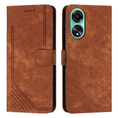 Leather Case Stands Flip Cover Holder Y01X for Oppo A58 4G Brown