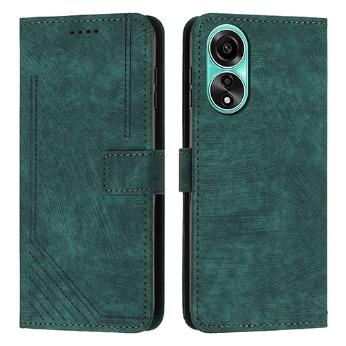 Leather Case Stands Flip Cover Holder Y01X for Oppo A58 4G Green