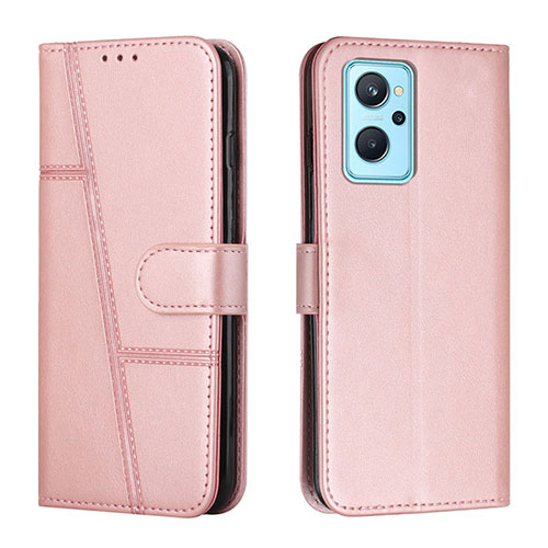 Leather Case Stands Flip Cover Holder Y01X for Oppo A96 4G Rose Gold