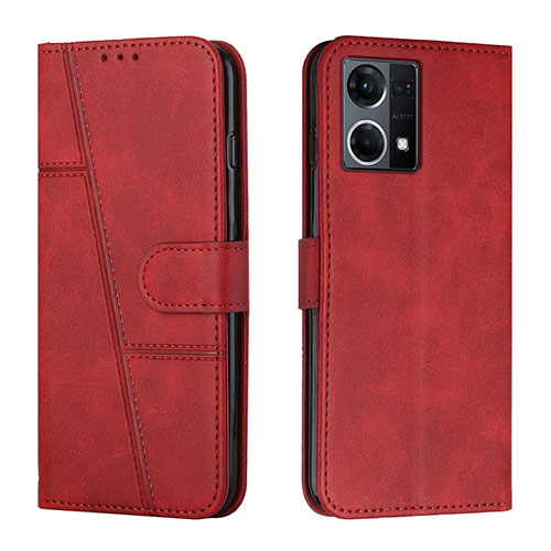 Leather Case Stands Flip Cover Holder Y01X for Oppo F21 Pro 4G Red