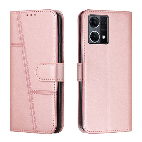 Leather Case Stands Flip Cover Holder Y01X for Oppo F21 Pro 4G Rose Gold
