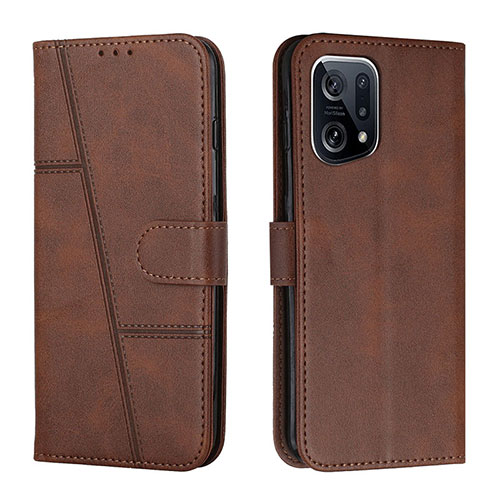 Leather Case Stands Flip Cover Holder Y01X for Oppo Find X5 Pro 5G Brown