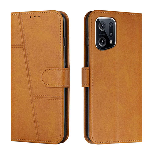 Leather Case Stands Flip Cover Holder Y01X for Oppo Find X5 Pro 5G Light Brown