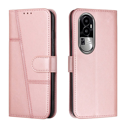 Leather Case Stands Flip Cover Holder Y01X for Oppo Reno10 Pro+ Plus 5G Rose Gold