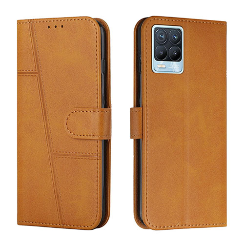 Leather Case Stands Flip Cover Holder Y01X for Realme 8 4G Light Brown