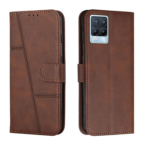 Leather Case Stands Flip Cover Holder Y01X for Realme 8 Pro Brown