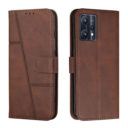 Leather Case Stands Flip Cover Holder Y01X for Realme 9 5G Brown