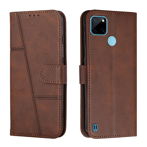 Leather Case Stands Flip Cover Holder Y01X for Realme C21Y Brown