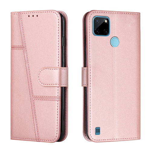 Leather Case Stands Flip Cover Holder Y01X for Realme C21Y Rose Gold