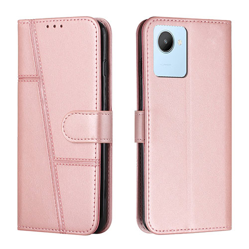 Leather Case Stands Flip Cover Holder Y01X for Realme C30 Rose Gold