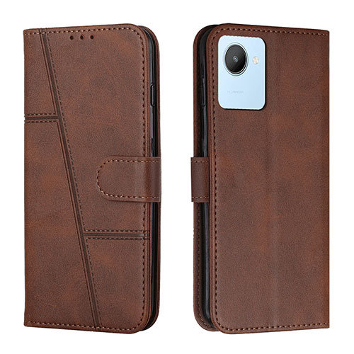 Leather Case Stands Flip Cover Holder Y01X for Realme C30s Brown