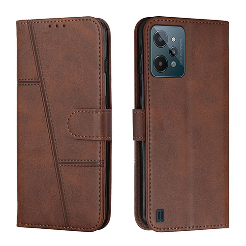 Leather Case Stands Flip Cover Holder Y01X for Realme C31 Brown