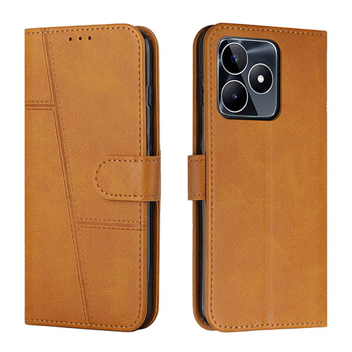 Leather Case Stands Flip Cover Holder Y01X for Realme C51 Light Brown