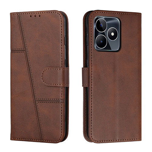 Leather Case Stands Flip Cover Holder Y01X for Realme C53 Brown