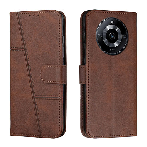 Leather Case Stands Flip Cover Holder Y01X for Realme Narzo 60 Pro 5G Brown