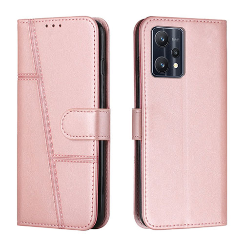 Leather Case Stands Flip Cover Holder Y01X for Realme Q5 5G Rose Gold