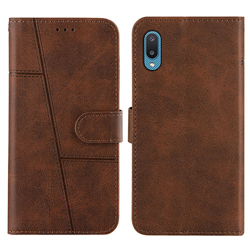 Leather Case Stands Flip Cover Holder Y01X for Samsung Galaxy A02 Brown