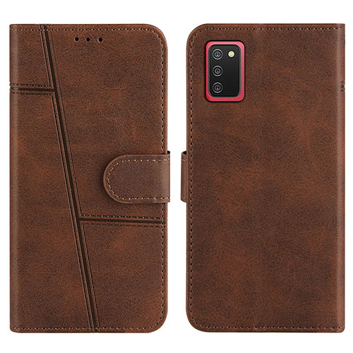 Leather Case Stands Flip Cover Holder Y01X for Samsung Galaxy A02s Brown