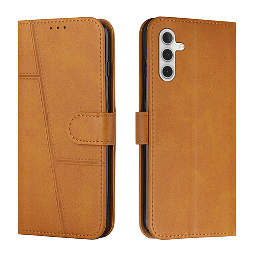 Leather Case Stands Flip Cover Holder Y01X for Samsung Galaxy A04s Light Brown