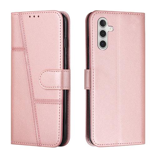 Leather Case Stands Flip Cover Holder Y01X for Samsung Galaxy A04s Rose Gold