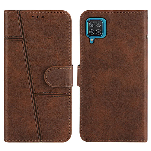 Leather Case Stands Flip Cover Holder Y01X for Samsung Galaxy A12 Brown