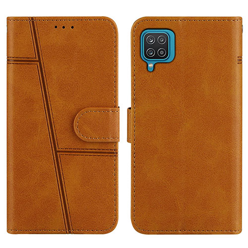 Leather Case Stands Flip Cover Holder Y01X for Samsung Galaxy A12 Nacho Light Brown